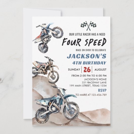 Dirt Bike Race Boy 4e verjaardag Uitnodiging