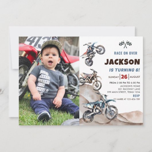 Dirt Bike Race Boy Verjaardagsfeest Fotouitnodigin Kaart (Voorkant)