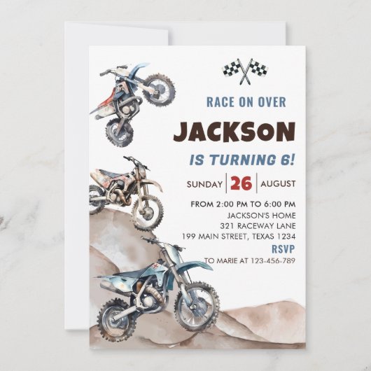 Dirt Bike Race Boy Verjaardagsfeestje Uitnodiging (Voorkant)