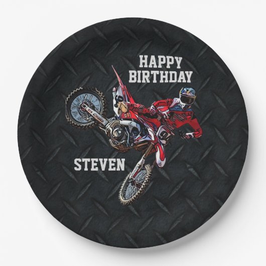 Dirt Bike Red Birthday Sport Motorcycle Cool Papieren Bordje (Voorkant)