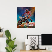 Dirt Bike Rider in Crystal Rain Storm Poster (Thuiskantoor)