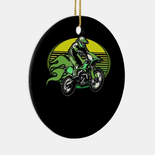 Dirt Bike Rider Tracks Neon Green Youth Keramisch Ornament (Rechts)