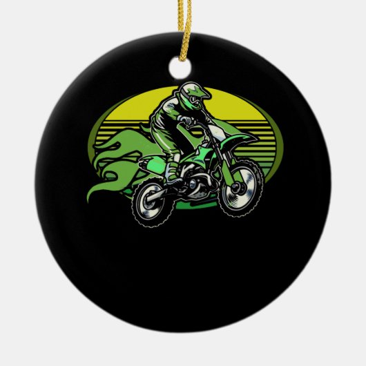 Dirt Bike Rider Tracks Neon Green Youth Keramisch Ornament (Voorkant)