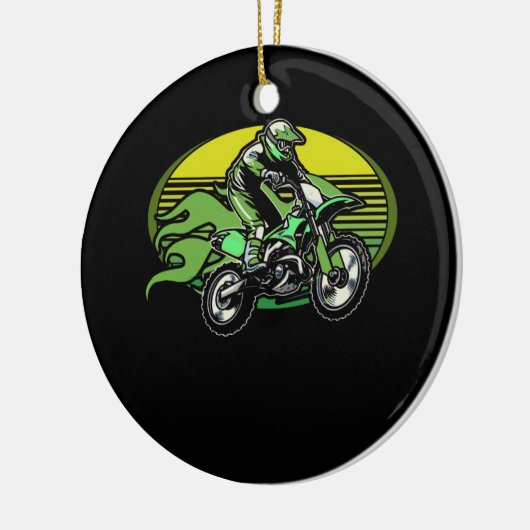 Dirt Bike Rider Tracks Neon Green Youth Keramisch Ornament (Links)
