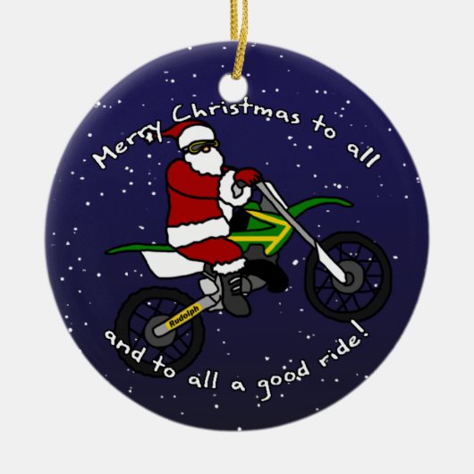 Dirt Bike Santa Kerstversier Keramisch Ornament (Voorkant)