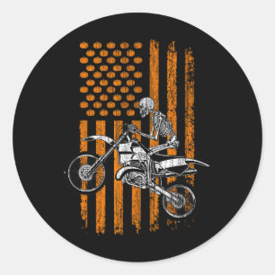 Dirt Bike Skelet Halloween Mannen Jongens Dirt Bik Ronde Sticker