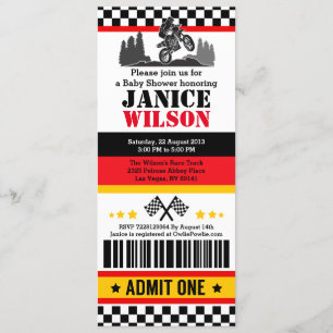 Dirt Bike Ticket Pass Baby shower Kaart