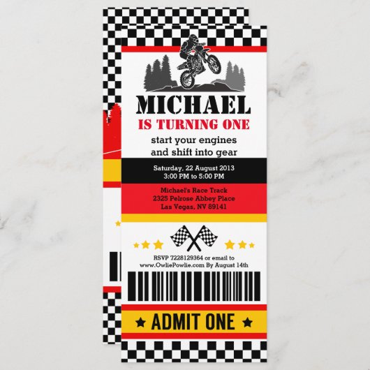 Dirt Bike Ticket Pass Birthday Kaart (Voorkant / Achterkant)
