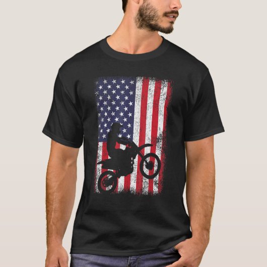 Dirt Bike Usa Flag Costume Motocross Amerikaanse v T-shirt (Voorkant)