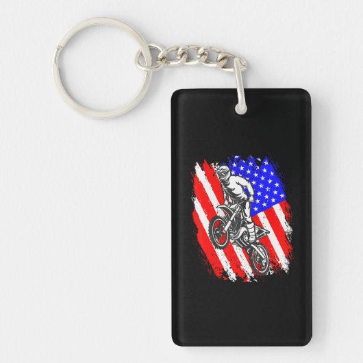 Dirt Bike USA Flag Motocross American Flag Sleutelhanger (Voorkant)