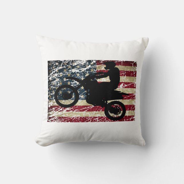Dirt Bike USA Flag T-Shirt Motocross American Flag Kussen (Voorkant)