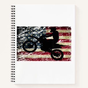 Dirt Bike USA Flag T-Shirt Motocross American Flag Notitieboek