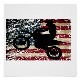 Dirt Bike USA Flag T-Shirt Motocross American Flag Perfect Poster