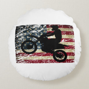 Dirt Bike USA Flag T-Shirt Motocross American Flag Rond Kussen
