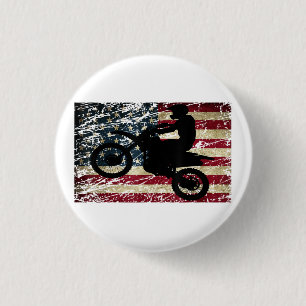 Dirt Bike USA Flag T-Shirt Motocross American Flag Ronde Button 3,2 Cm