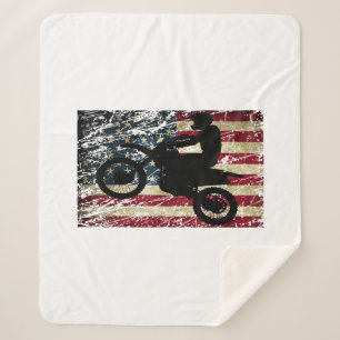 Dirt Bike USA Flag T-Shirt Motocross American Flag Sherpa Deken