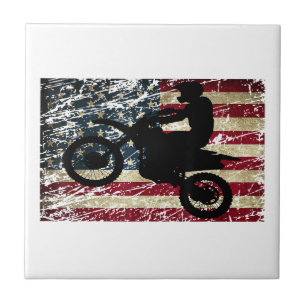 Dirt Bike USA Flag T-Shirt Motocross American Flag Tegeltje