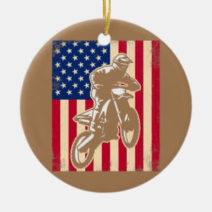 Dirt Bike USA Vlag Amerikaanse vlag Motocross Keramisch Ornament