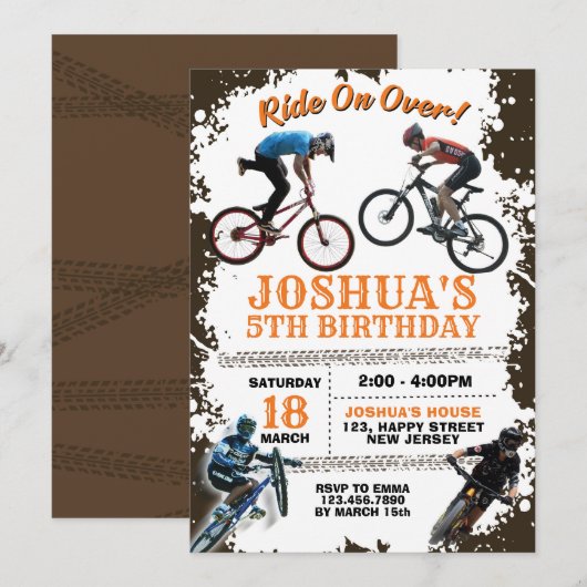 Dirt Bike Verjaardag uitnodiging. Fiets uitnodigen Kaart (Voorkant / Achterkant)