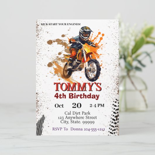 Dirt Bike verjaardagsfeestje Kaart (Staand voorkant)