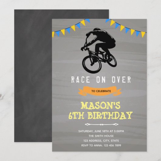 Dirt bike-verjaardagsuitnodiging kaart (Voorkant / Achterkant)