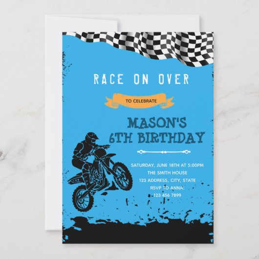 Dirt bike-verjaardagsuitnodiging kaart (Voorkant)