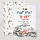 Dirt Bike Vierde Verjaardagsfeestuitnodiging voor  Kaart (Voorkant / Achterkant)