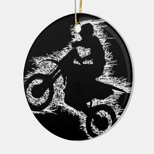 DIRT BIKE ( witte krabbel ) Keramisch Ornament (Links)