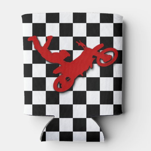 Dirt Biker op schaakbordpatroon Blikjeskoeler (Achterkant)