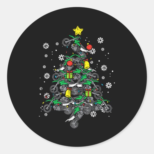 Dirt Bikes Christmas Tree Xmas Motocross Men Boy  Ronde Sticker (Voorkant)