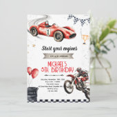 Dirt Bikes en raceauto thema uitnodiging (Staand voorkant)