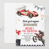 Dirt Bikes en raceauto thema uitnodiging (Voorkant / Achterkant)