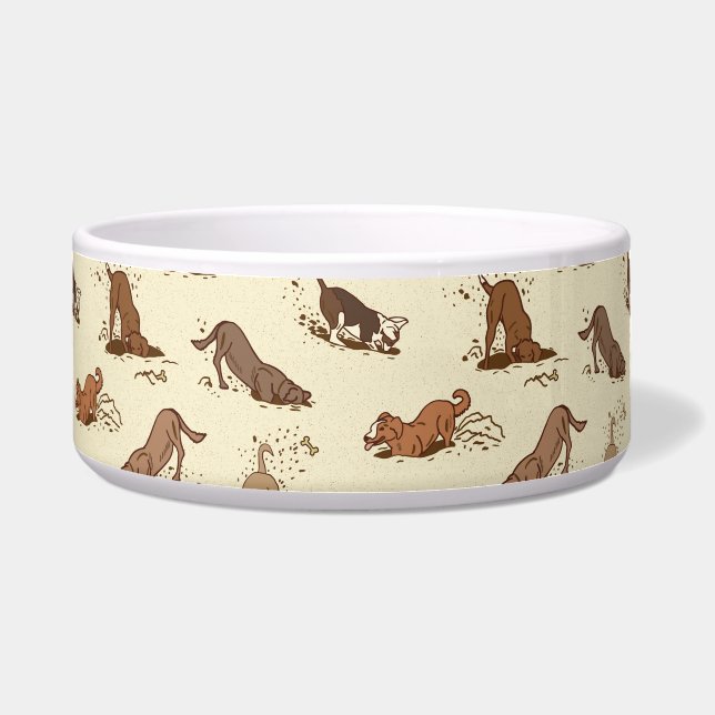 Dirt Digging Dogs - strandvakantie patroon. Voerbakje (Voorkant)