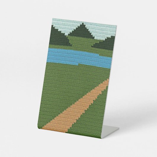 Dirt Road Groen Platteland Artisan haakprint Reclamebord Met Voetstuk (Voorkant)