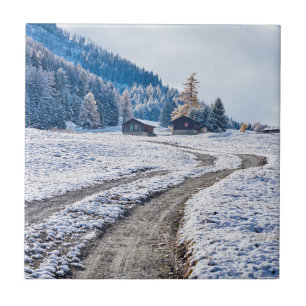 Dirt Road in Snow Ground, Europese Alpen Tegeltje