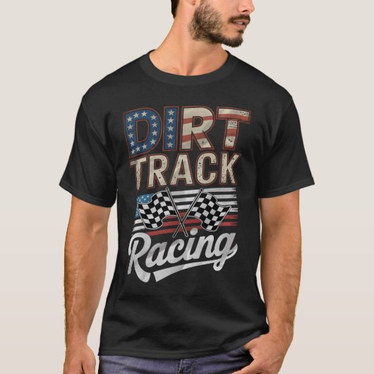 Dirt Track Racing Patriottische Amerikaanse Vlag S T-shirt (Voorkant)