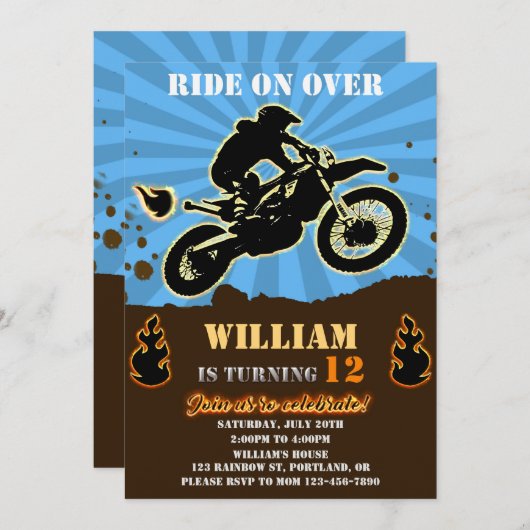 Dirtbike-verjaardagsuitnodiging Op feestdag Kaart (Voorkant / Achterkant)