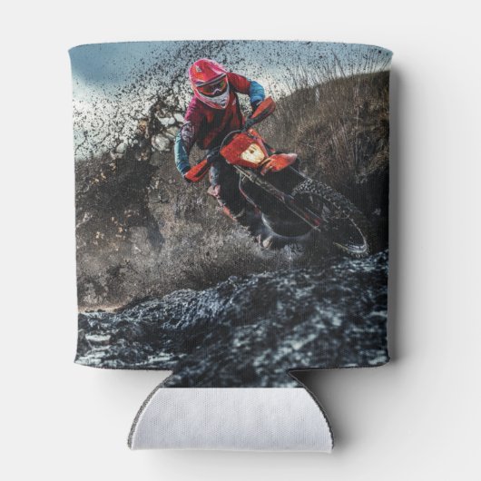 Dirte fietserrider gooit kussen blikjeskoeler (Achterkant)