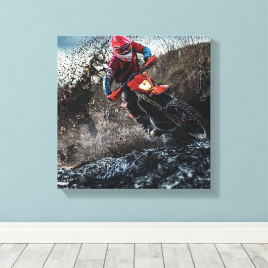 Dirte fietserrider gooit kussen canvas afdruk (Insitu (Houten vloer))