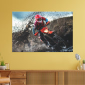 Dirte fietserrider gooit kussen canvas afdruk (Insitu (Woonkamer))