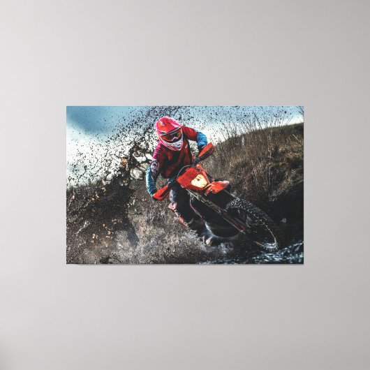 Dirte fietserrider gooit kussen canvas afdruk (Voorkant)