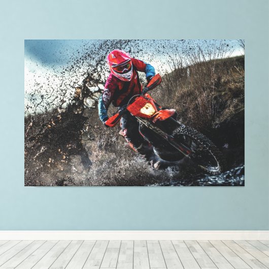 Dirte fietserrider gooit kussen canvas afdruk (Insitu (Houten vloer))