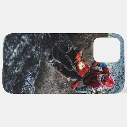 Dirte fietserrider gooit kussen iPhone hoesje (Achterkant horizontaal)