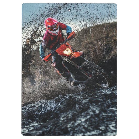 Dirte fietserrider gooit kussen klembord (Achterkant)