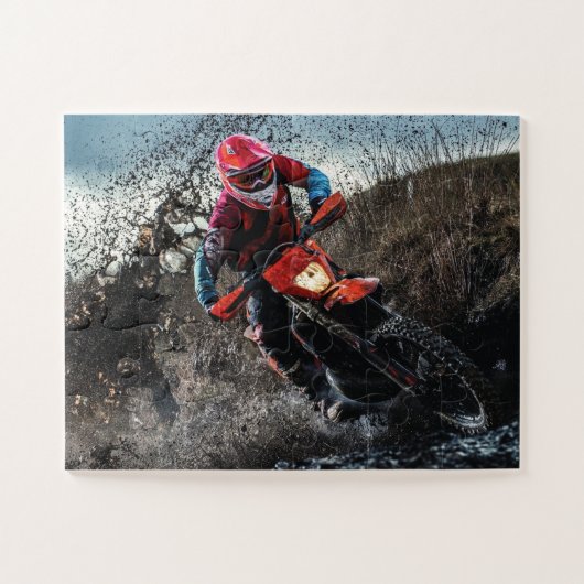 Dirte fietserrider gooit kussen legpuzzel (Horizontaal)