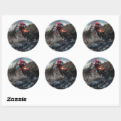 Dirte fietserrider gooit kussen ronde sticker (Vel)