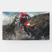 Dirte fietserrider gooit kussen spandoek (Horizontaal)