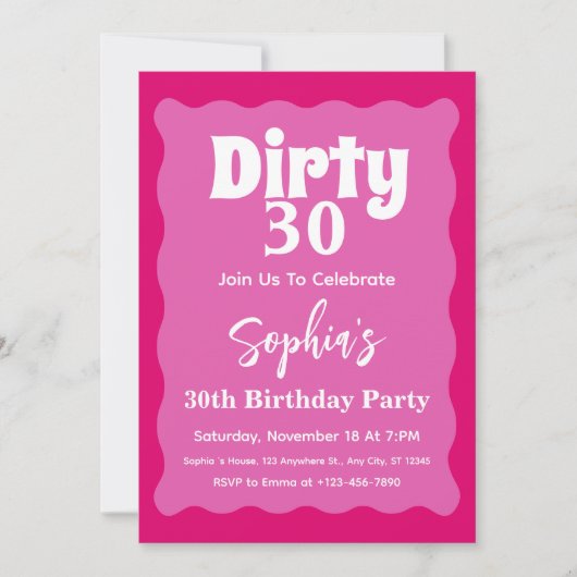 Dirty30 Hot Pink Wavy Curve Squiggle 30e verjaarda Kaart (Voorkant)