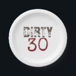 Dirty 30 30th Birthday Paper Borden Papieren Bordje<br><div class="desc">Het is tijd om naar beneden te gaan en vies te worden! Deze papieren borden zijn de perfecte aanvulling op een 30e verjaardagsfeestje. Bruine en rode typografie.</div>