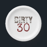 Dirty 30 30th Birthday Paper Borden Papieren Bordje<br><div class="desc">Het is tijd om naar beneden te gaan en vies te worden! Deze papieren borden zijn de perfecte aanvulling op een 30e verjaardagsfeestje. Bruine en rode typografie.</div>